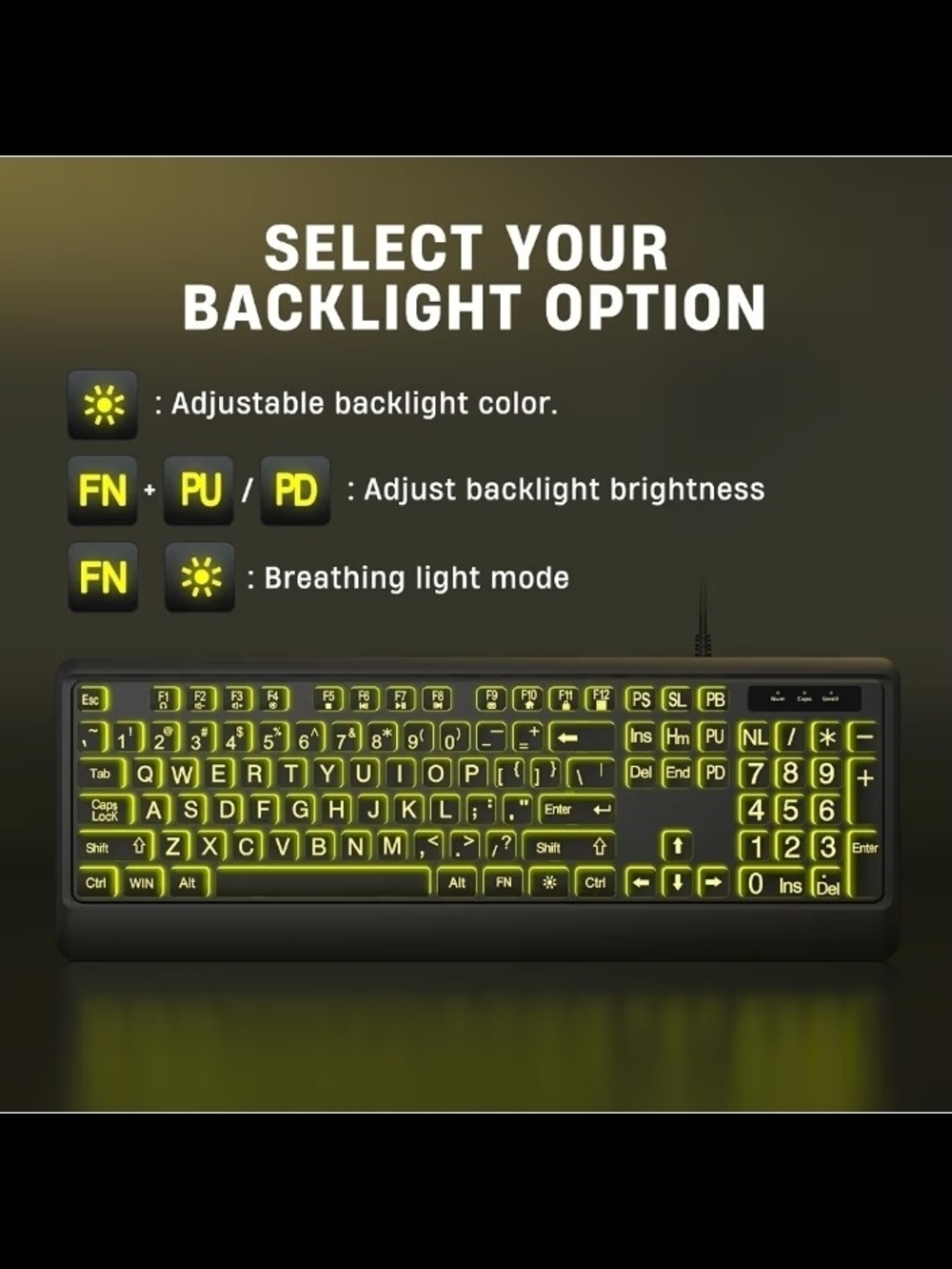 Gaming Backlit USB Keyboard - Green LED - Picture 9 of 9